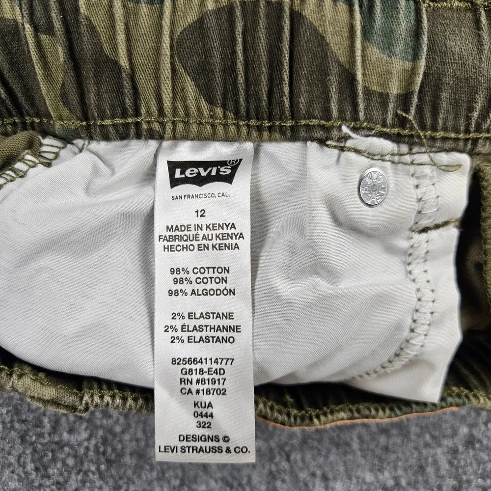 Levis Boys Camo Jogger Pants Green Brown Size 12 Reg Elastic Waist Drawstring